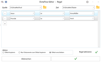 Regeln im DictaFlow Editor erstellen oder bearbeiten