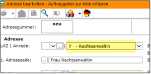 Eintragen des korrekten Anredeschlüssels