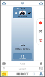 Wechsel in Dokumentenbereich der DictaNet App