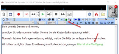 DictaNet Feature: Verfügungen diktieren