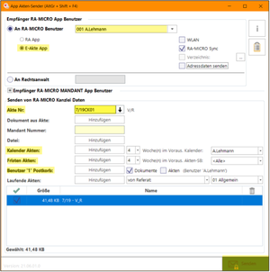 App E-Akten-Sender-Fenster in RA-MICRO