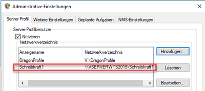 Netzwerkverzeichnis in Administrativen Einstellungen von Dragon hinzufügen
