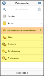 Auto-Import in den pdf-Dokumentenbereich in der DictaNet App