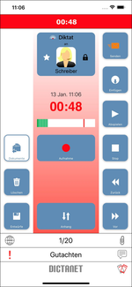 Diktataufnahme-Screen in der DictaNet App