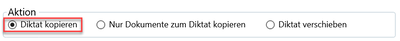 Auswahl der Aktion Diktat kopieren im DictaFlow Editor